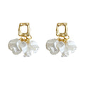 Gold Tone Square Top White Resin Petal Cluster Drop Earrings view 5