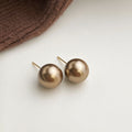Mocha Brown Round Pearl Stud Earrings Three Size Options view 6