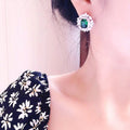 Rectangular Center Floral Halo Stud Earrings In Four Colors view 4