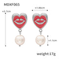 Heart Lips Enamel Drop Earrings With Pearl Dangle Charm view 9
