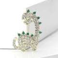 Rhinestone Dinosaur Brooch Gold Tone Green Spike Pin view 1
