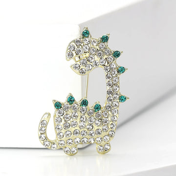 Rhinestone Dinosaur Brooch Gold Tone Green Spike Pin