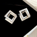 Open Diamond Frame Stud Earrings in Gold and Silver Tone view 7