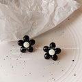 Glossy Five Petal Flower Stud Earrings Black And Cream view 6