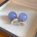 Blue Round Bead and White Flower Drop Stud Earrings view 6