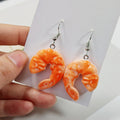 Orange Shrimp Figure Drop Earrings with Silver Tone Hooks view 3