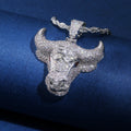 Silver Tone Pave Bull Head Pendant Necklace with Red Eyes view 4