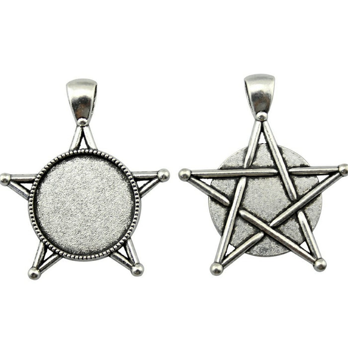 Star Frame Round Cabochon Pendant Settings in Two Finishes