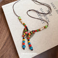 Colorful Bead Bronze Butterfly Pendant Cord Necklace view 4
