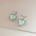 Iridescent Aqua Heart and Star Silver Tone Drop Earrings view 3