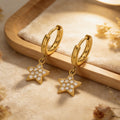 Crystal Star Drop Hoop Earrings in Three Gold Tone Designs view 4