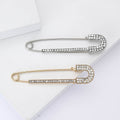 Oversized Crystal Safety Pin Brooch in Gold and Silver Tone view 2