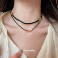 Black Beaded Double Strand Necklace With Gold Butterflies view 1