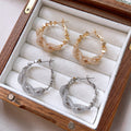 Twisted Gold Tone Pearl Accent Hoop Earrings Statement Pair view 1