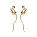 Sculpted Metal Petal and Wavy Stem Long Drop Earrings view 5