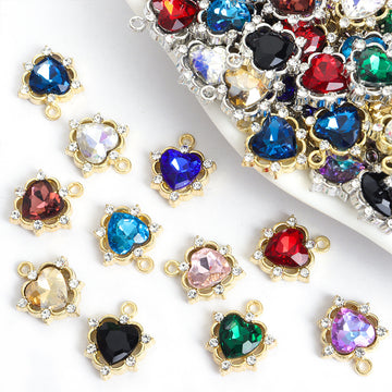 Faceted Heart Crystal Metal Jewelry Charms, 22 Colorways