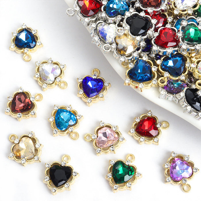 Faceted Heart Crystal Metal Jewelry Charms, 22 Colorways