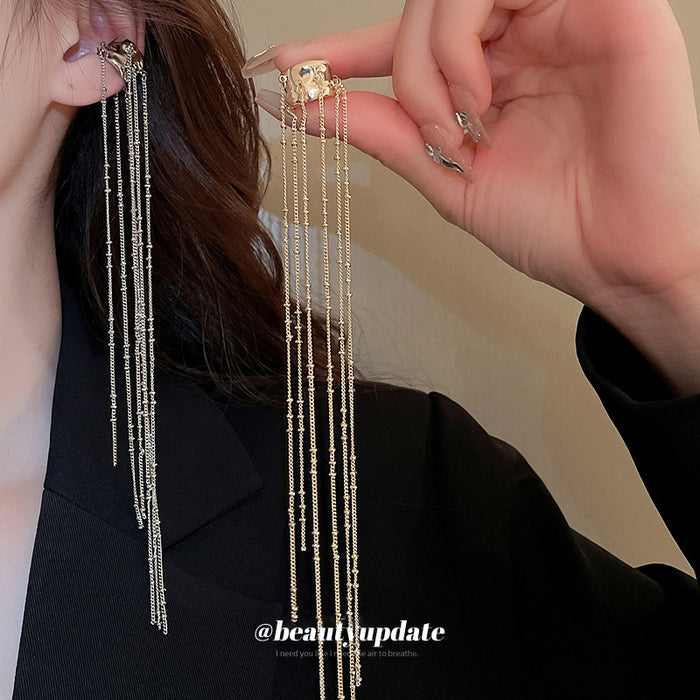 Asymmetric Hoop and Chain Single Ear Cuff Fashion Jewelry