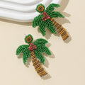 Beaded Palm Tree Coconut Stud Earrings With Pink Rhinestones view 3