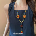 Boho Multicolor Bead Y Necklace Yellow Brown Rings Cord view 3