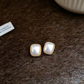 Square Pearl Look Stud Earrings with Gold Tone Frames view 6