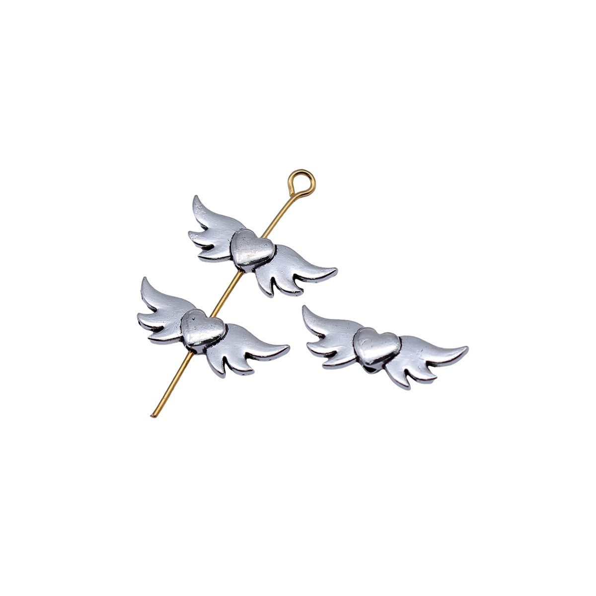 20x7.7mm 0.84g Antique Silver Zinc Alloy Heart Wing Loose Metal Beads for Bracelet Necklace DIY Making