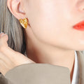 Gold Steel Nested Ribbed Heart Stud Earrings Metal view 4