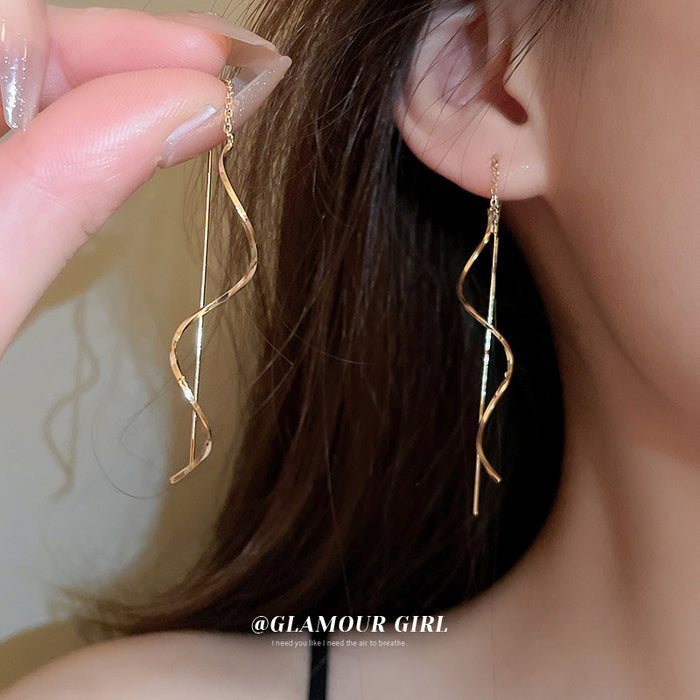 Gold Tone Wavy Threader Earrings Fashion Jewelry Design