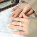 Gold Open Wave Enamel Ring Blue Gray or White Finish view 1