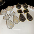 Glitter Geometric Drop Earrings in Black Gold and Pearl White view 1