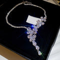 Clear Floral Crystal Drop Earrings And Y Necklace In Silver Tone view 7