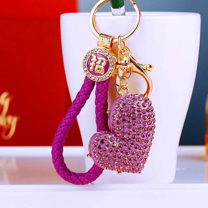 Offset Crystal Heart Keychains with Fortune Cords and Loose Loops