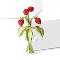 Red Strawberry Bouquet Brooch With Green Leaves and Pearl view 2