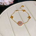 Gold Pink Enamel Clover Crystal Necklace Bracelet Styles view 1