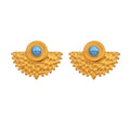 Gold Fan Peacock Texture Stud Earrings Turquoise Center view 5