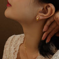 Small Smooth Gold C-Shaped Hoop Stud Earrings Metal Pair view 3