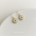 Gold Evil Eye Round Drop Earrings Turquoise Crystal Halo view 3