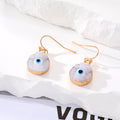 Gold Tone Round Druzy Blue Evil Eye Hook Earrings in Black and White view 3