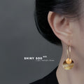 Gold Tone Iridescent Round Shell Like Disc Large Hoop Earrings view 2