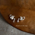 Silver Tone Teapot Cup And Clear Teardrop Asymmetric Stud Earrings view 4