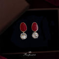 Gold-Tone Red Oval Stud Clear Faceted Crystal Ball Drops view 1
