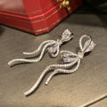 Crystal Bow Knot Long Tassel Stud Earrings Statement Jewelry Pair view 2