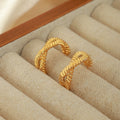 Gold Steel Twisted Rope C-Shape Stud Earrings Open Hoops view 4