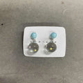 Pastel Round Bead and Translucent Smoky Disc Drop Earrings view 7