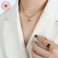 Gold Rope Chain Bar Pendant Necklace Green Or Black Glass view 3