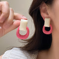 Color Block Geometric Stud Earrings In Three Colors view 2