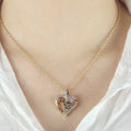Gold Mom Heart Pendant Necklace Pink Flower CZ Accents view 3