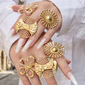 Gold 316L Stainless Open Rings Sunburst Wave Disc Flower Sizes view 4