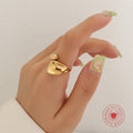Open Adjustable Teardrop Face Ring Gold Steel Size 7 view 1