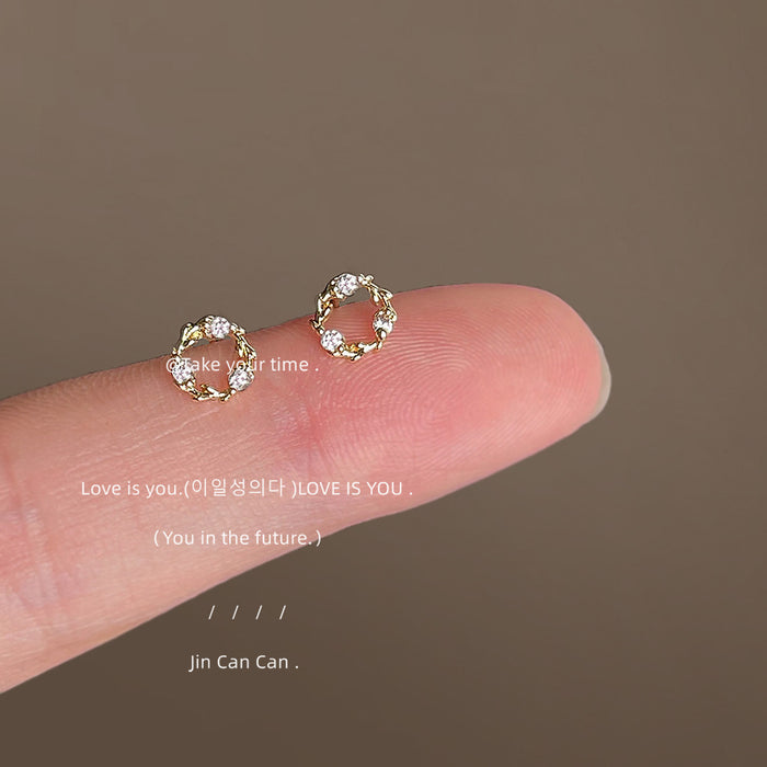 Gold Tone Mini Clear Stone Floral Wreath Stud Earrings